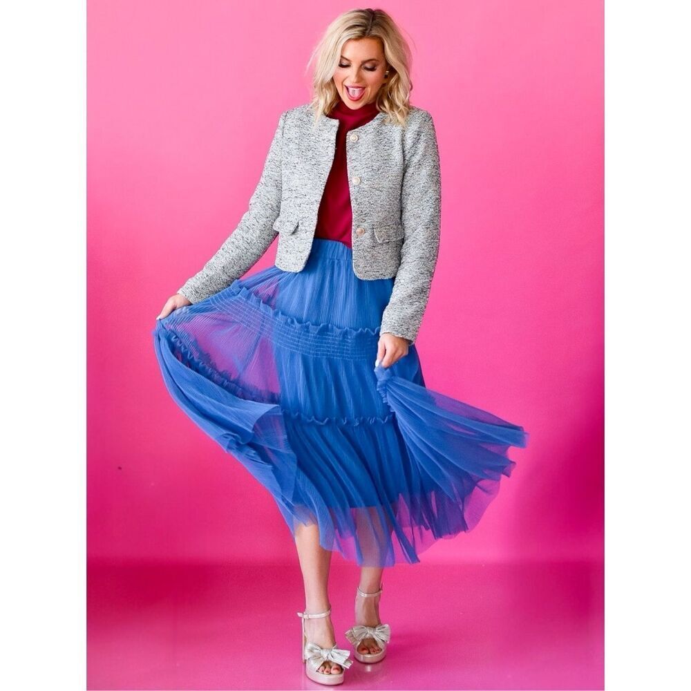 Annie Wear Royal Blue Tulle Tiered Midi Skirt Mesh Balletcore Princess Flowy NWT